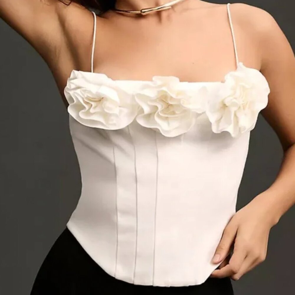 Sunday in Brooklyn Ivory White Floral Corset Top Size XS